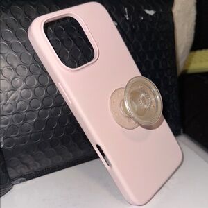 Pink SILICONE IPHONE 16 pro max CASE./W POPSOCKET